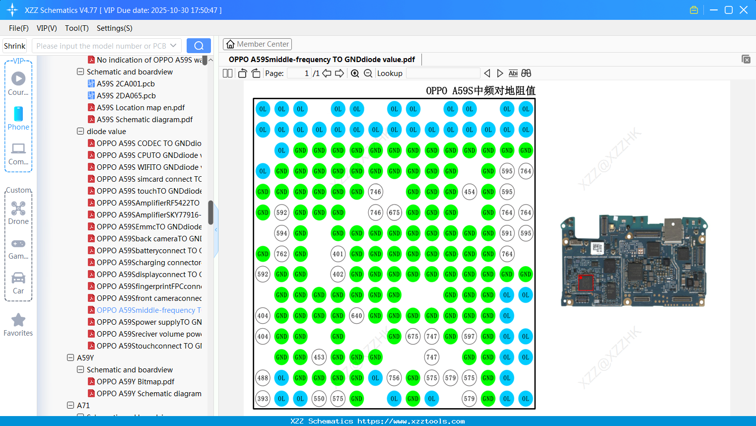 OPPO A59Smiddle-frequency TO GNDdiode Value
